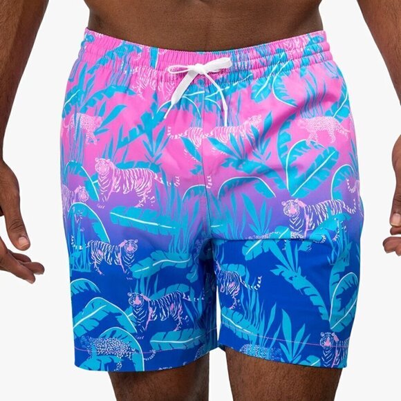 Chubbies The Hydrofoils Pink/Blue Jungle Lined Classic Swim Trunk 4" Inseam XL - Picture 1 of 9